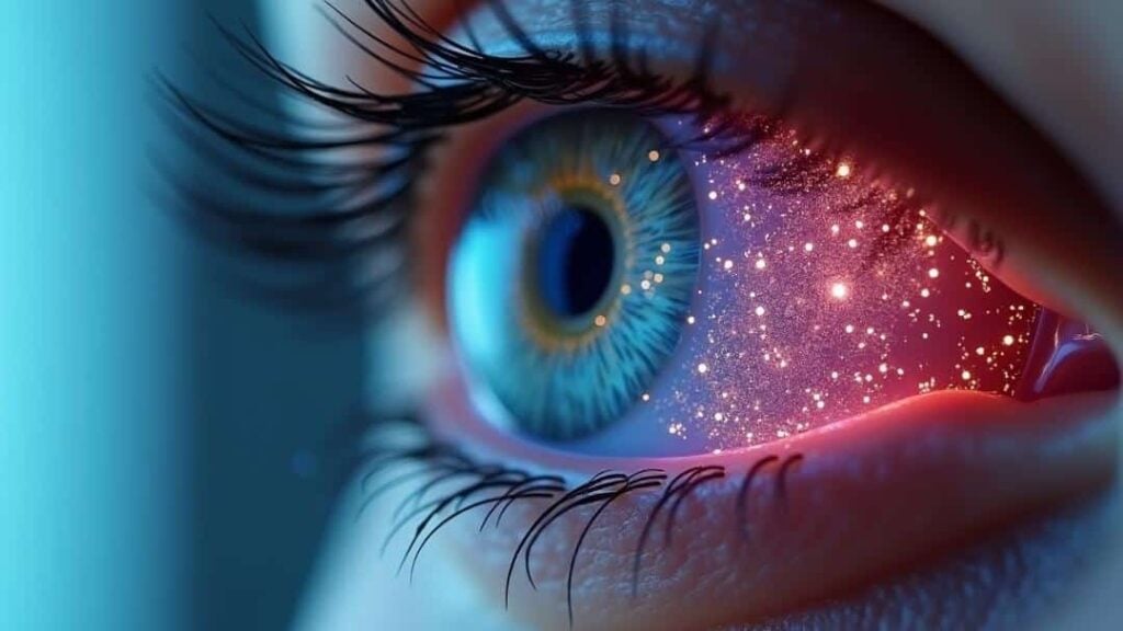Smart-contact-lenses-2025-11-08T211028.204Z close up of a person's eye with stars on it, showcasing smart contact lenses
